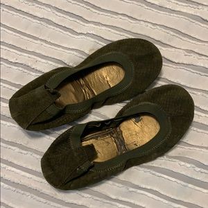 Green suede ballet flats